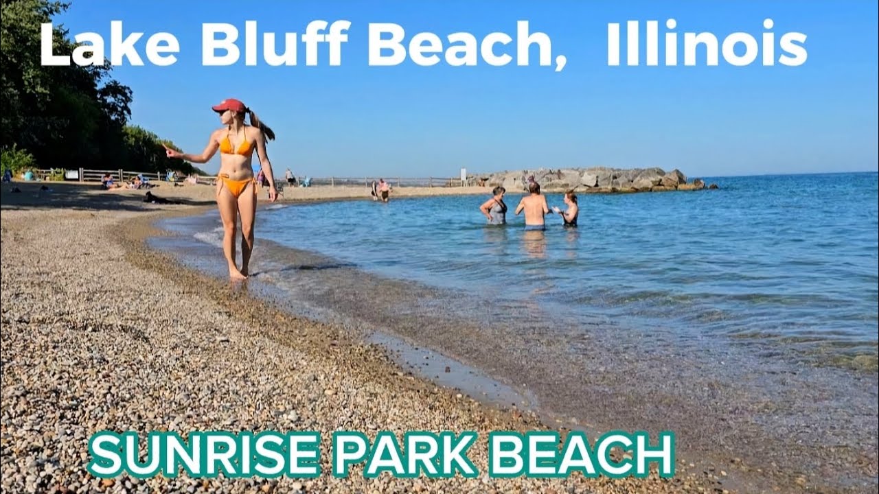 4K Walking tour. Lake Bluff Sunrise Park Beach, IL. Sound of the waves of Lake Michigan. Oct 3, 2023