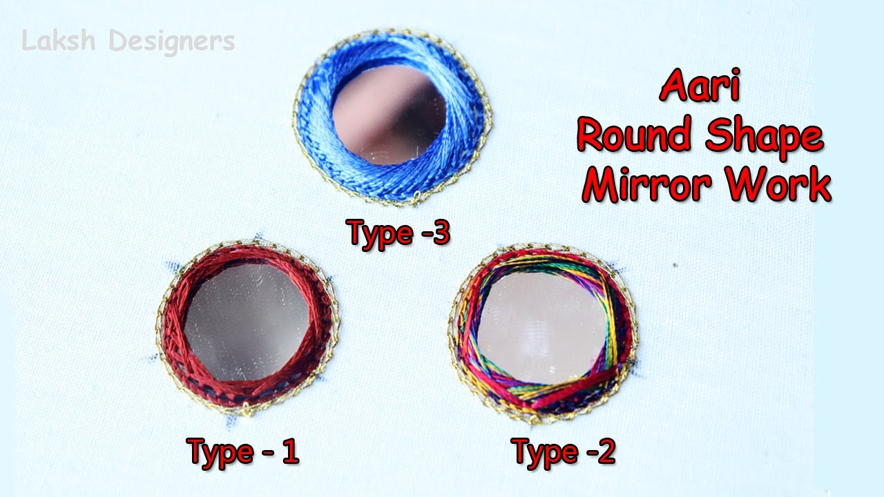 3 types of aari round shape mirror work tutorial for beginners | aari work basic stitches in tamil