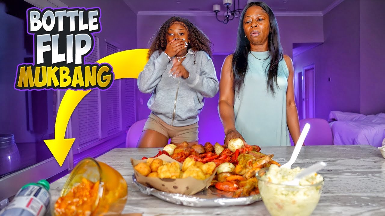 BOTTLE FLIP SEAFOOD MUKBANG CHALLENGE