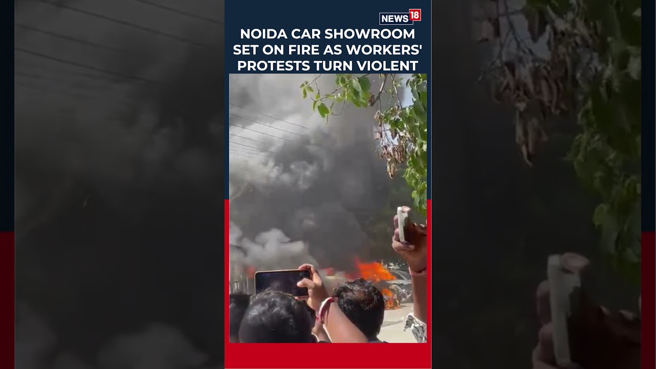 Noida Factory Worker Protest Turns Violent: Showroom Torched, Stone Pelting, Police Use Tear Gas