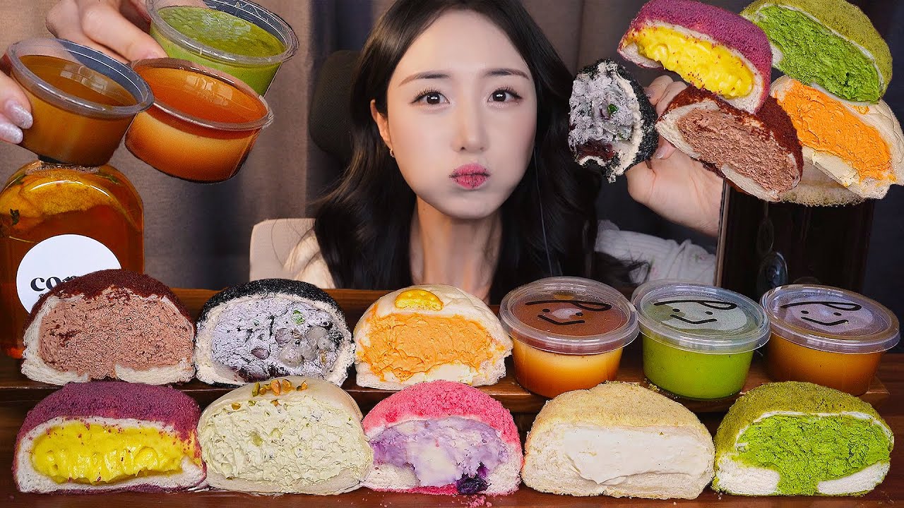 SUB)Десерт с кремовой начинкой🥯 Кремовый Хлеб & Пудинг АСМР МукбангㅣDessert Bread Mukbang