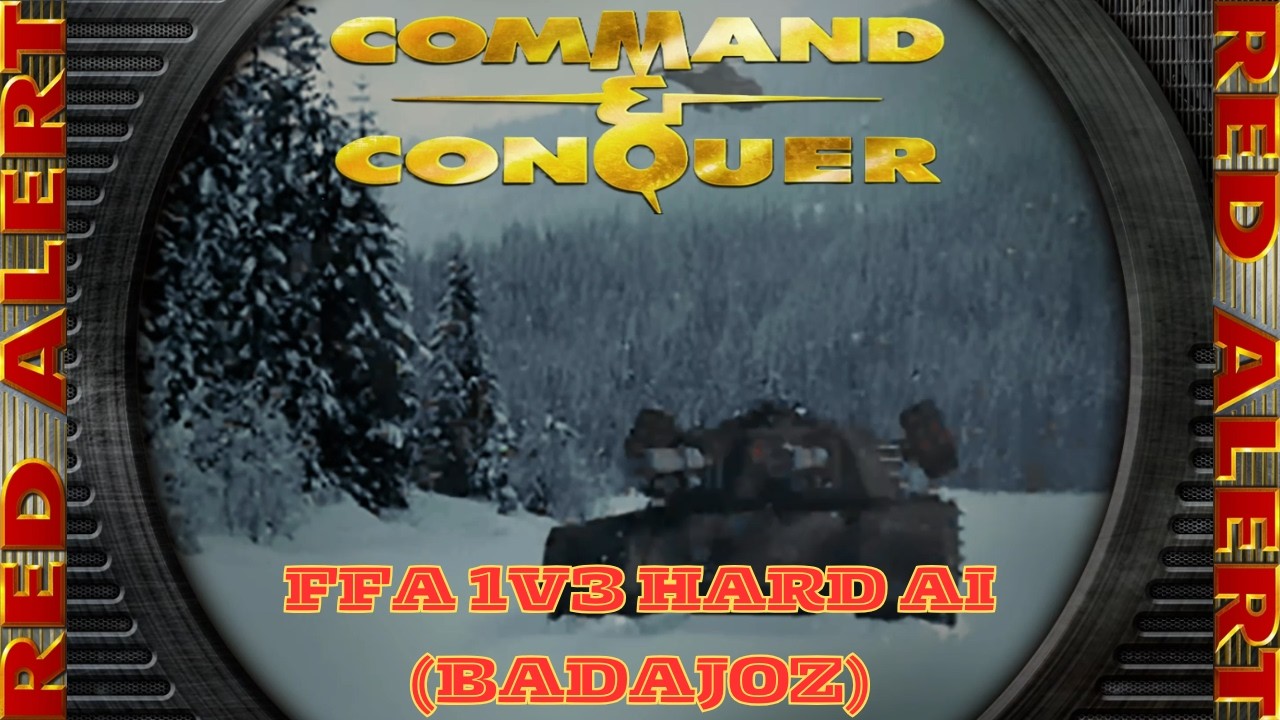 Command And Conquer Red Alert Skirmish FFA 1V3 Hard (Badajoz) RTS Soviet Gameplay PC