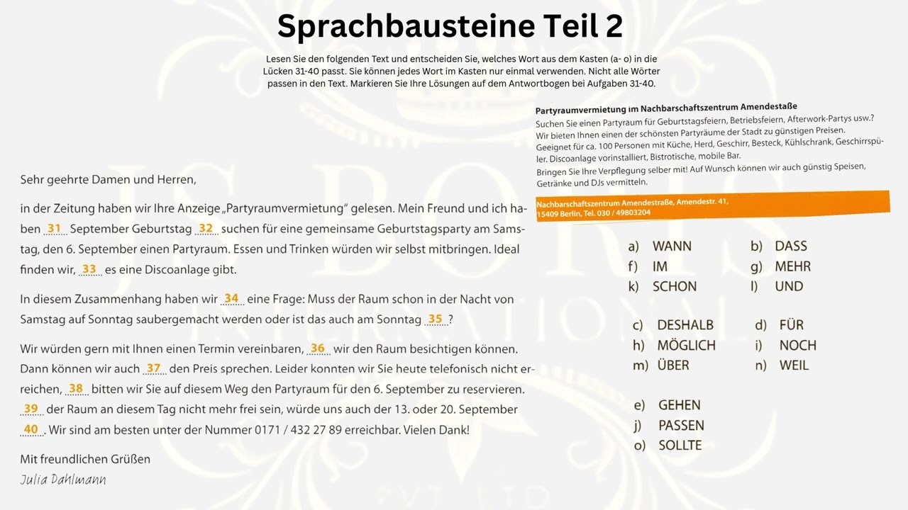 Sprachbausteine No 17 | TelcB1 | B1 | Pr&uuml;fung | Telc #telcb1pr&uuml;fung #telcb1lesen #deutsch