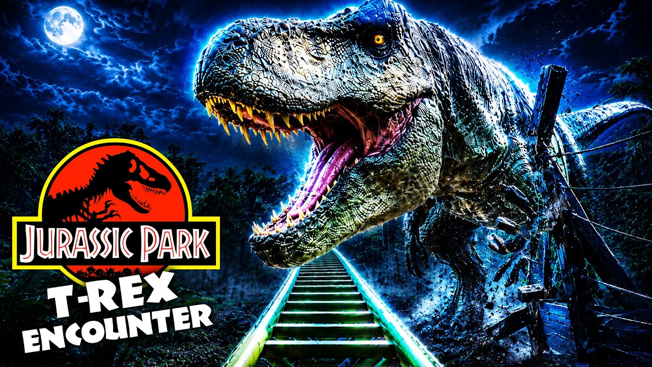 JURASSIC PARK! T-Rex Encounter Roller Coaster! POV