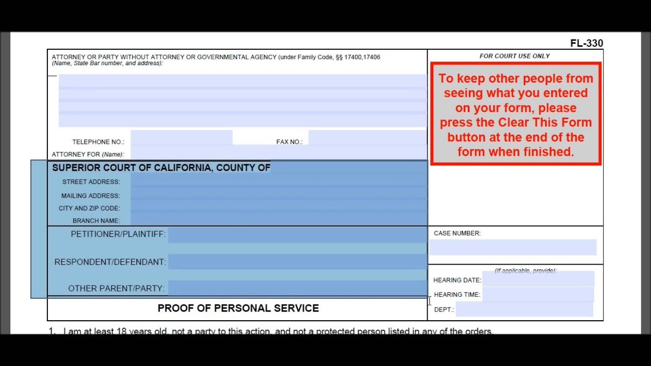 California Family Law - Proof of Personal Service (FL-330) - The Law Offices of Andy I. Chen