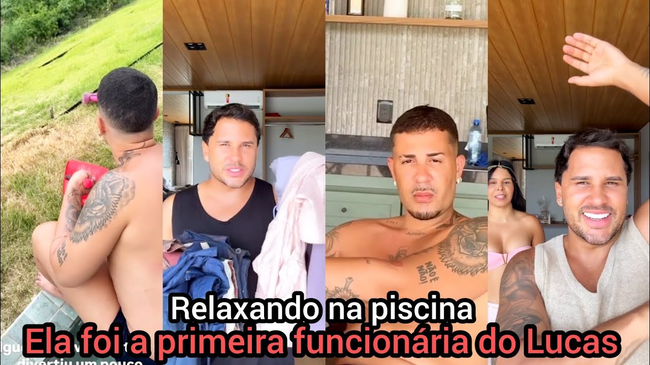 Lucas Guimarães se arruma pra curtir a piscina e Carlinhos Maia acha algo estranho na grama