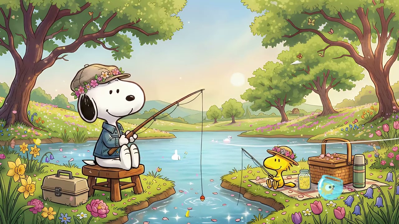 Snoopy & Woodstock Fishing by the Lake 🎣 Relaxing Lofi Beats for Relaxing ✨ Calm Summer Vibes