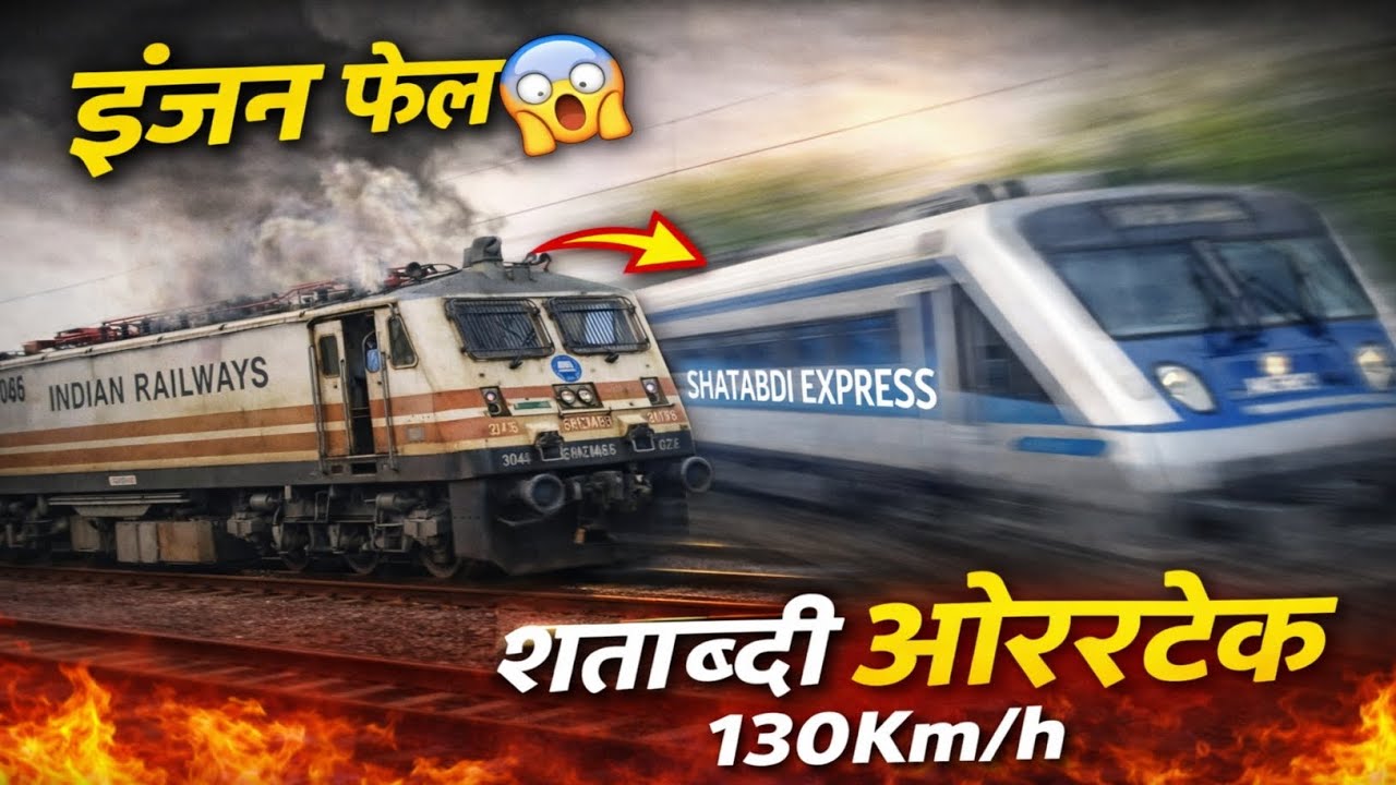130 Km/h पर इंजन फेल 😱 | शताब्दी एक्सप्रेस ने किया खतरनाक ओवरटेक | High Speed Train Crossing