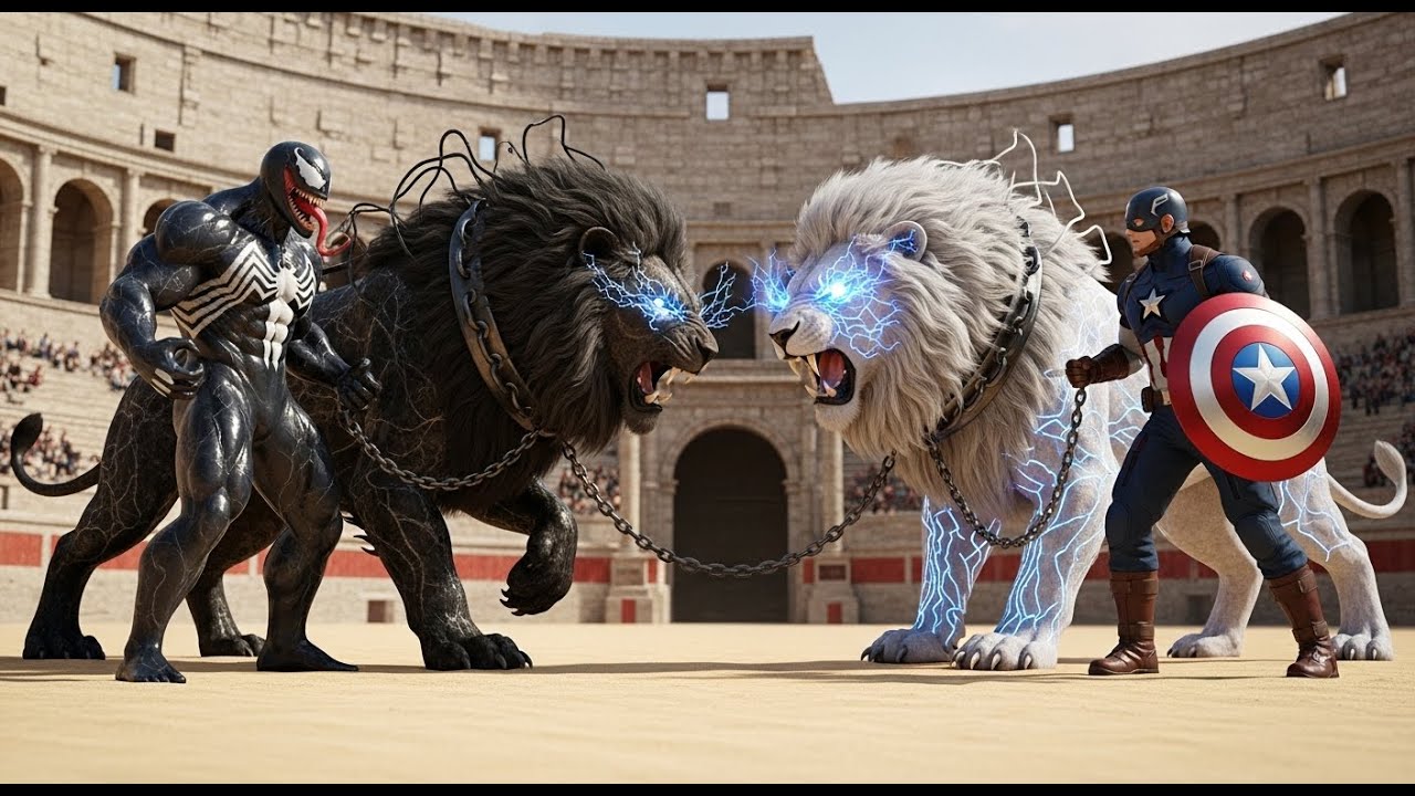 ⚔️ Ferocious VENOM KING lion 🆚 Massive Captain America lion Ultimate Wild Animal Fights Showdown