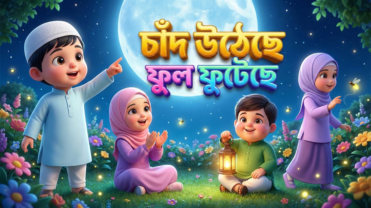 চাঁদ উঠেছে ফুল ফুটেছে | Chand utheche ful futeche | Bangla Kids Islamic Song | Little Muslim Toons
