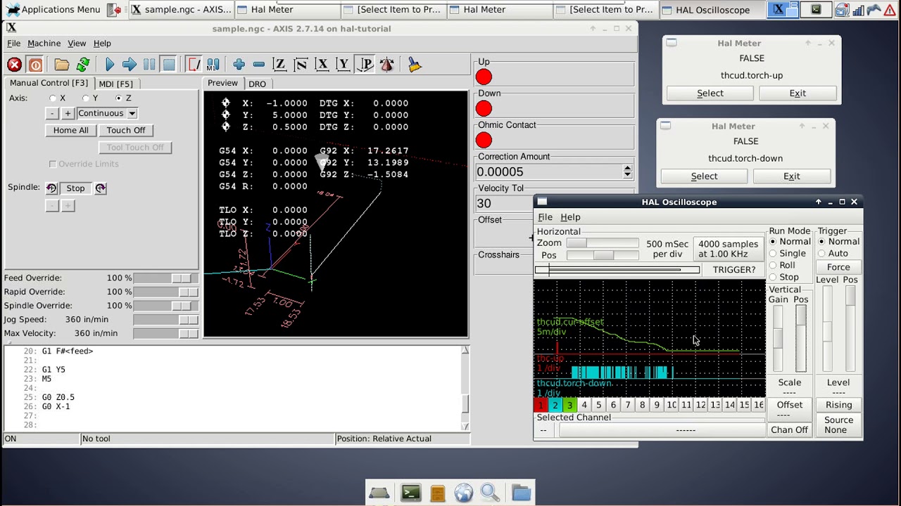 LinuxCNC HAL #9: overview, halscope, final thcud