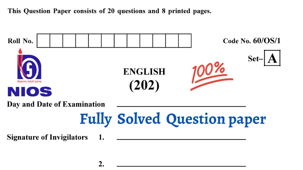 2022 Exam Solved Sample Paper 202-ENGLISH अंग्रेज़ी Class-10th NIOS Fully Solved Question Paper