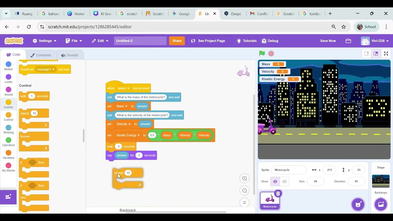 Tutorial Membuat Simulasi Kalkulasi Energi Kinetik dengan Scratch