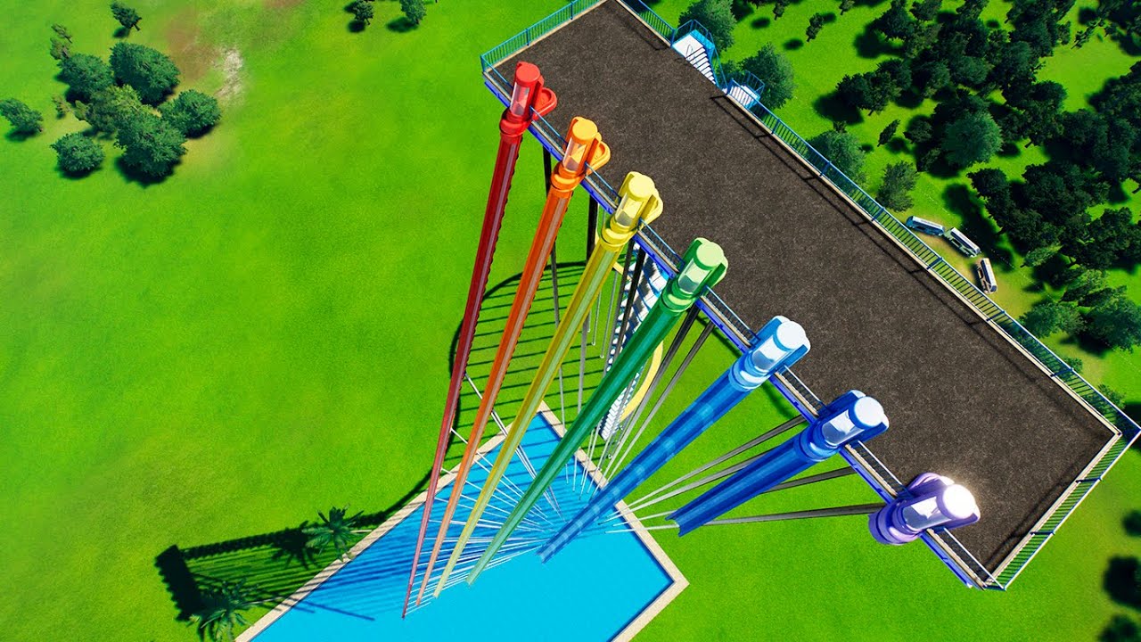 Shortest vs Longest Trap Door Water Slides (Planet Coaster 2)