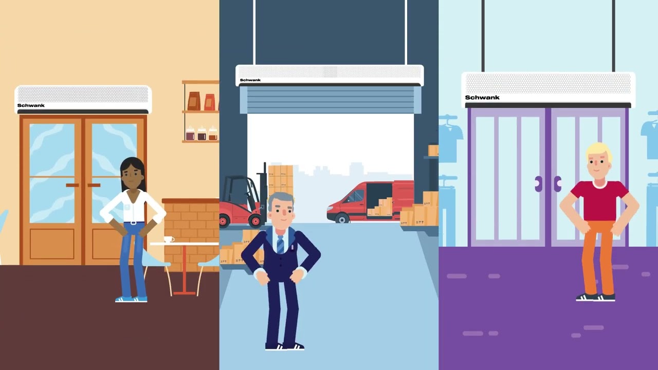 How does a Commercial Industrial Air Curtain work? | Explanatory Video | Schwank