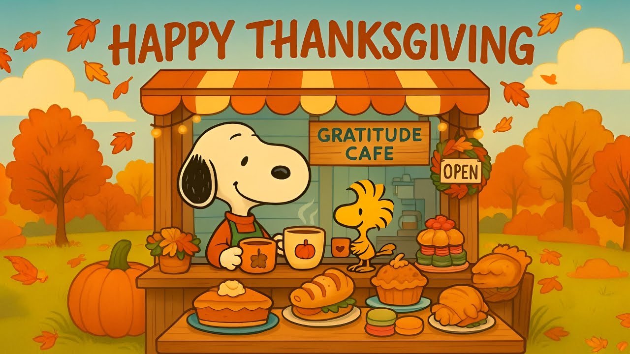 🧡 Snoopy Thanksgiving Caf&eacute; ☕ Cozy Jazz Music for Gratitude Moments and Peaceful Evenings 🍂