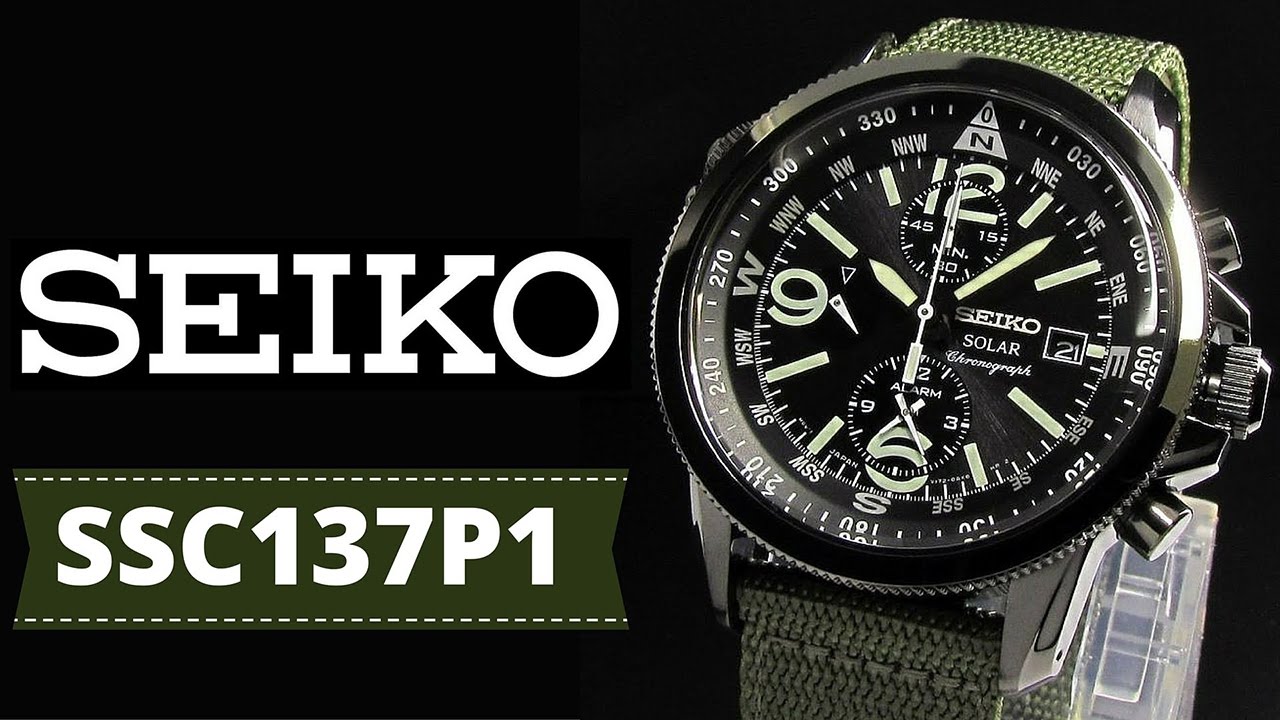 SEIKO PROSPEX SOLAR SSC137P1 Military Alarm Chronograph 100m Water Resistant
