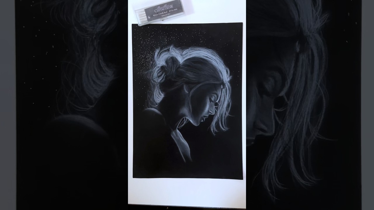 ✍️White charcoal on black paper✨ #art #charcoaldrawing #shorts