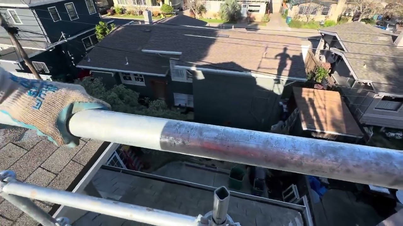 Installation of scaffolding on the roof