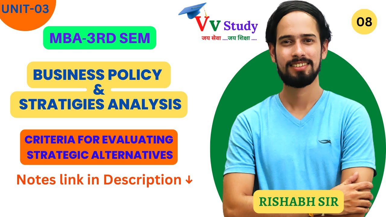 Criteria for evaluating strategic alternatives || BPSA || Unit 3 3rd SEM || MBA  @VvStudy
