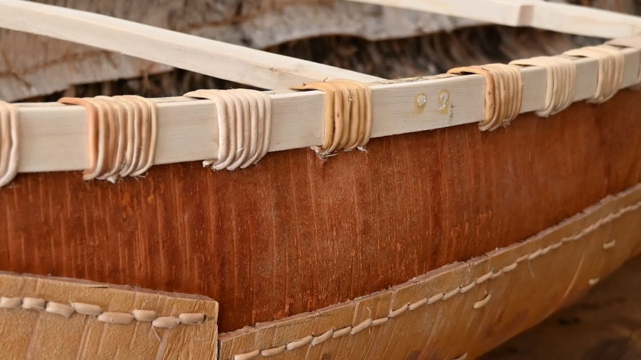 Birchbark Canoe Making - Episode 3 - Spruce Roots Thwart Lashings