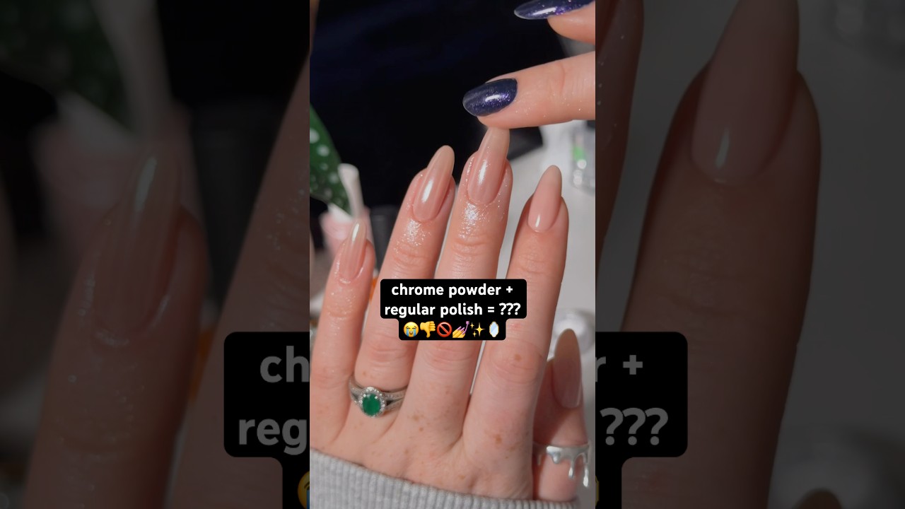 trying chrome powder with regular polish?? 🚫💅👀 