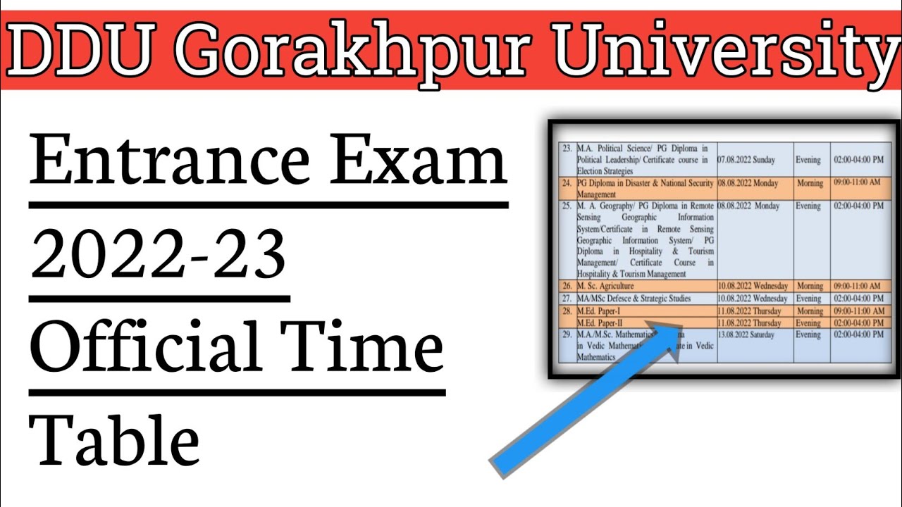 DDU GKP Entrance Exam 2022-23 official time table | पूरी जानकारी इस वीडियो में।