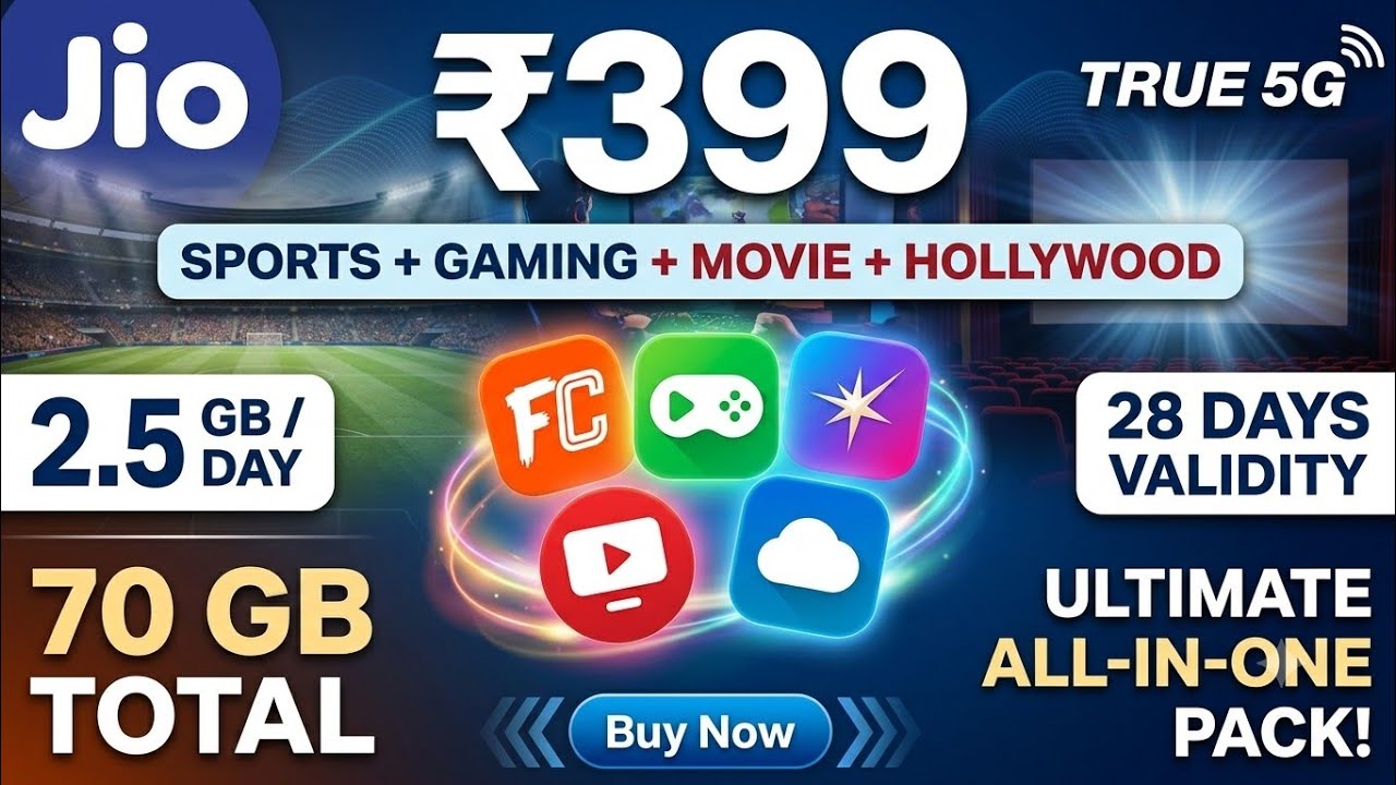 NEW Jio ₹399 Plan! True 5G, 70GB Data, 28 Days & Ultimate All-In-One Subscriptions