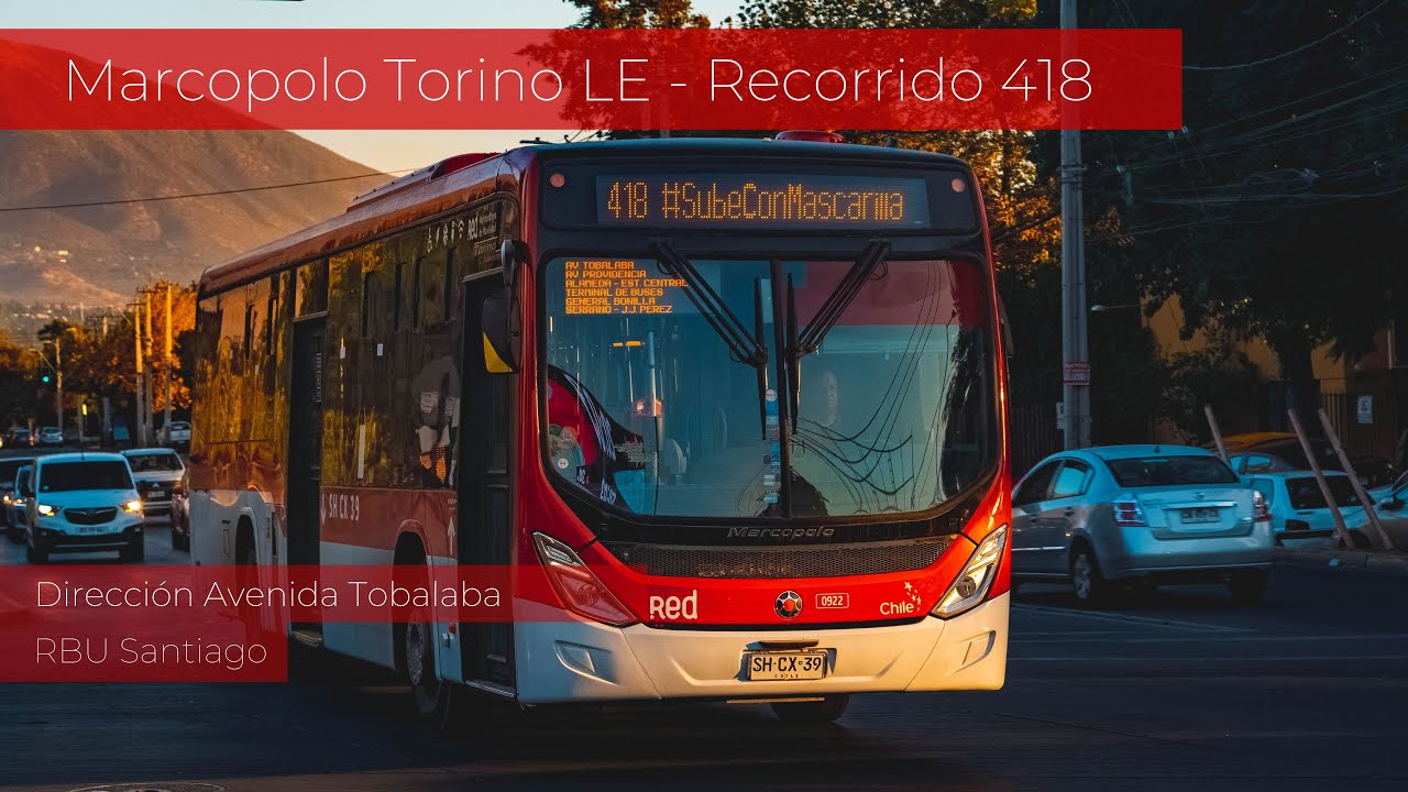 Viaje en bus Marcopolo Torino de RBU por el centro de Santiago en recorrido 418 - Red Movilidad