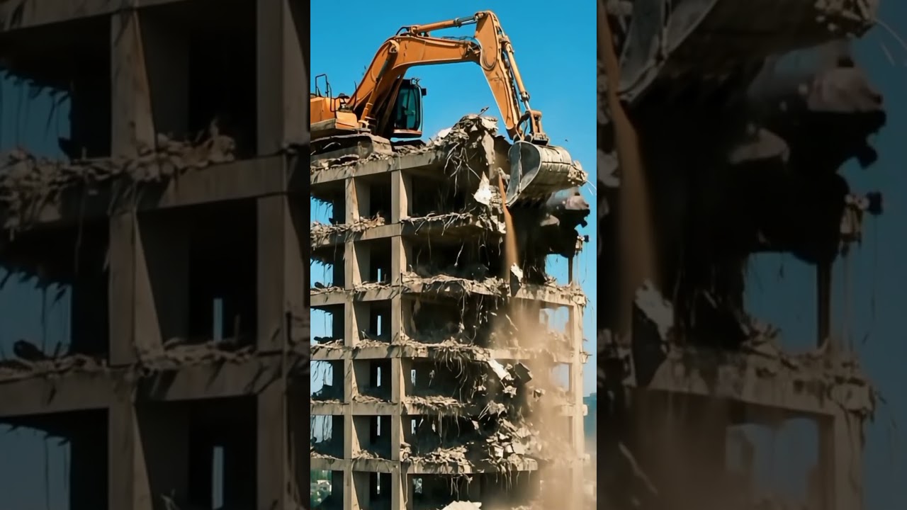 Excavator Destroys Half-Built Structure | AI-Generated Disaster