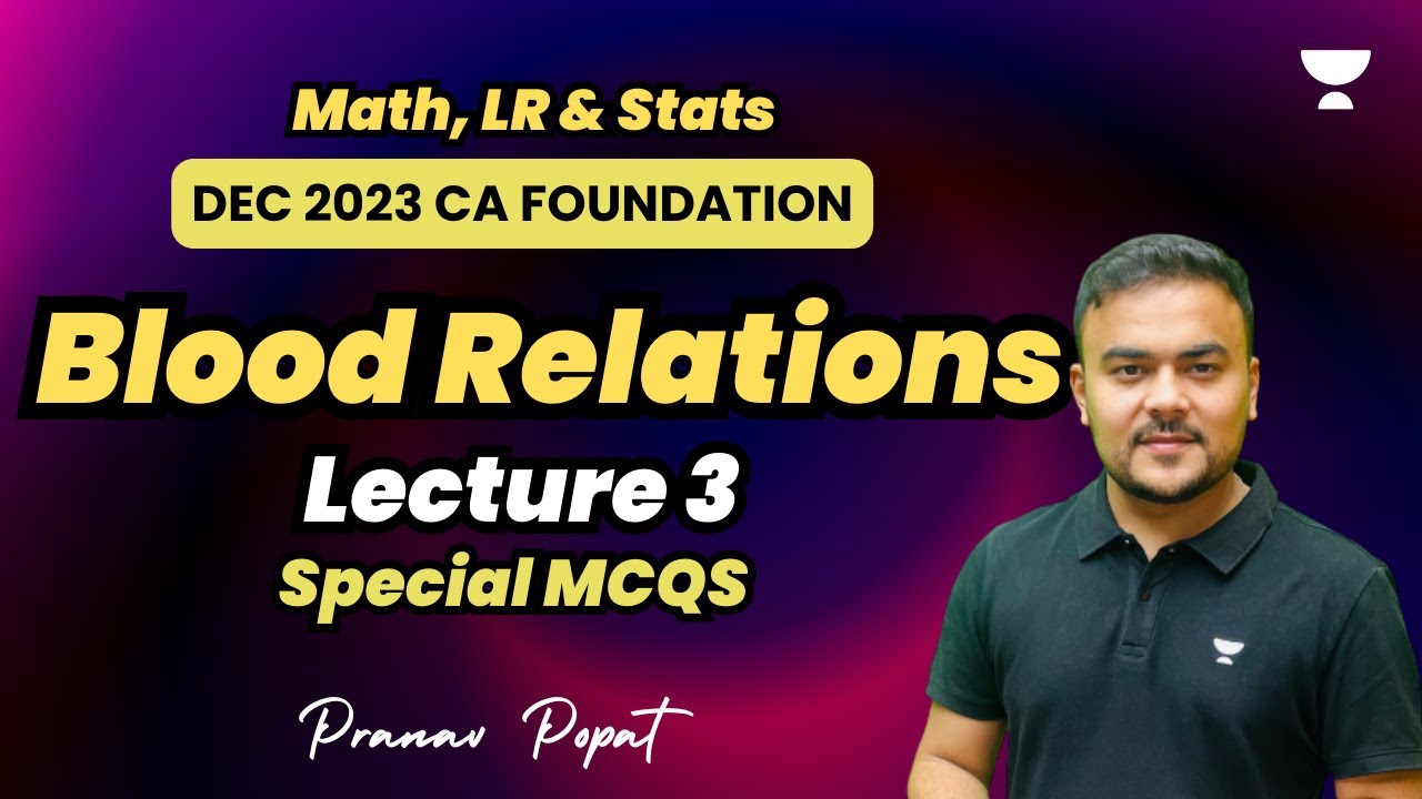 Lecture 3 | Blood Relations | CA Foundation Dec 2023 | Pranav Popat