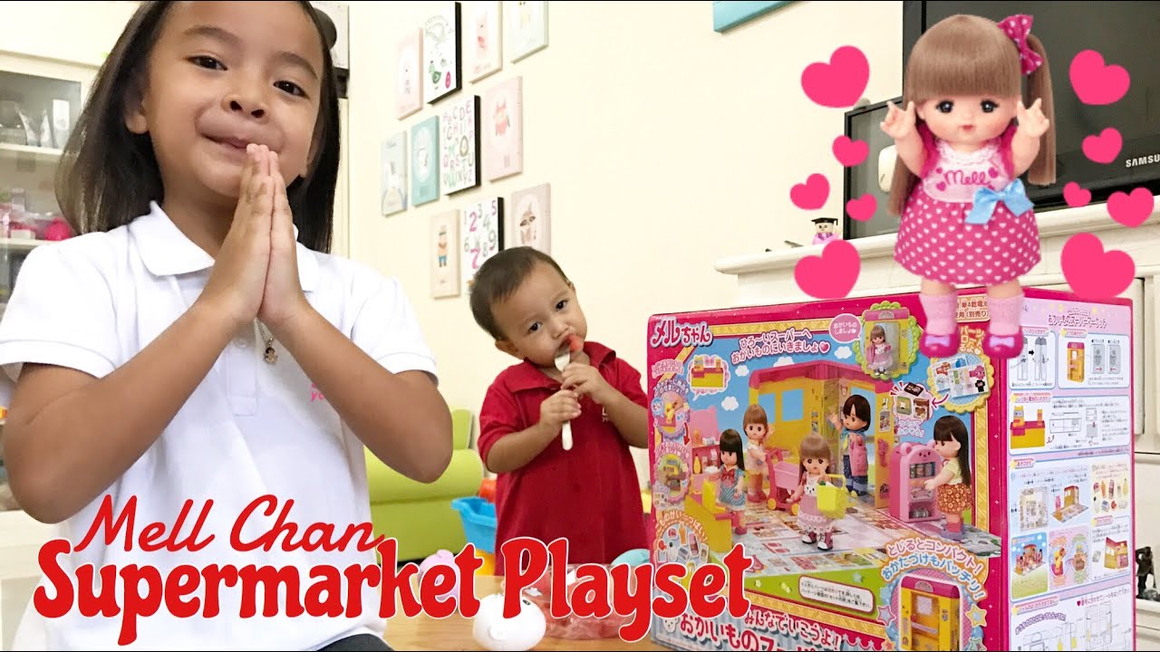 Mell Chan Doll Supermarket Playset Grocery Shooping | Unboxing mainan | Kenzo jadi Kasir Supermarket