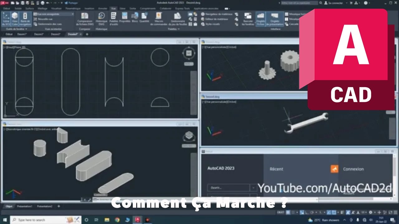 Commandes Region,Union, Substract, Intersect, Extrude Sur AutoCAD