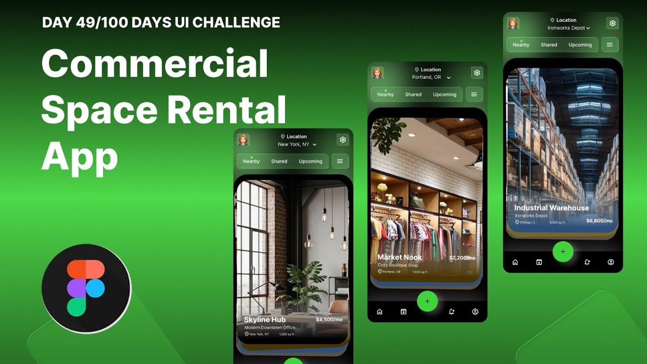 Commercial Space Rental App UI Design in Figma | Full Tutorial | Day 49/100 UI Challenge