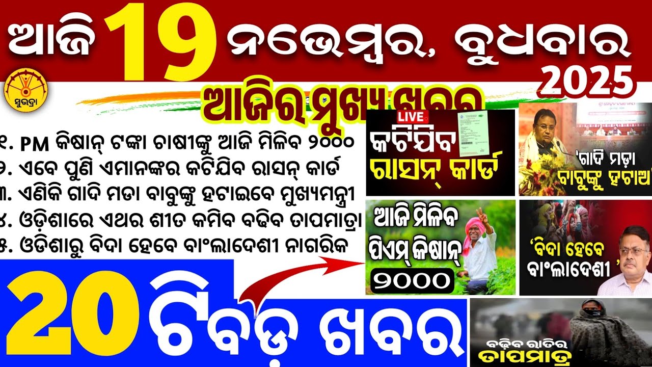 Today's Odia News/19 November 2025/Odisha news/subhadra yojana/PM kisan yojana/odisha news today