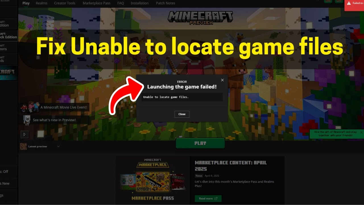 Исправлена ​​ошибка в Minecraft: Не удалось найти файлы игры.