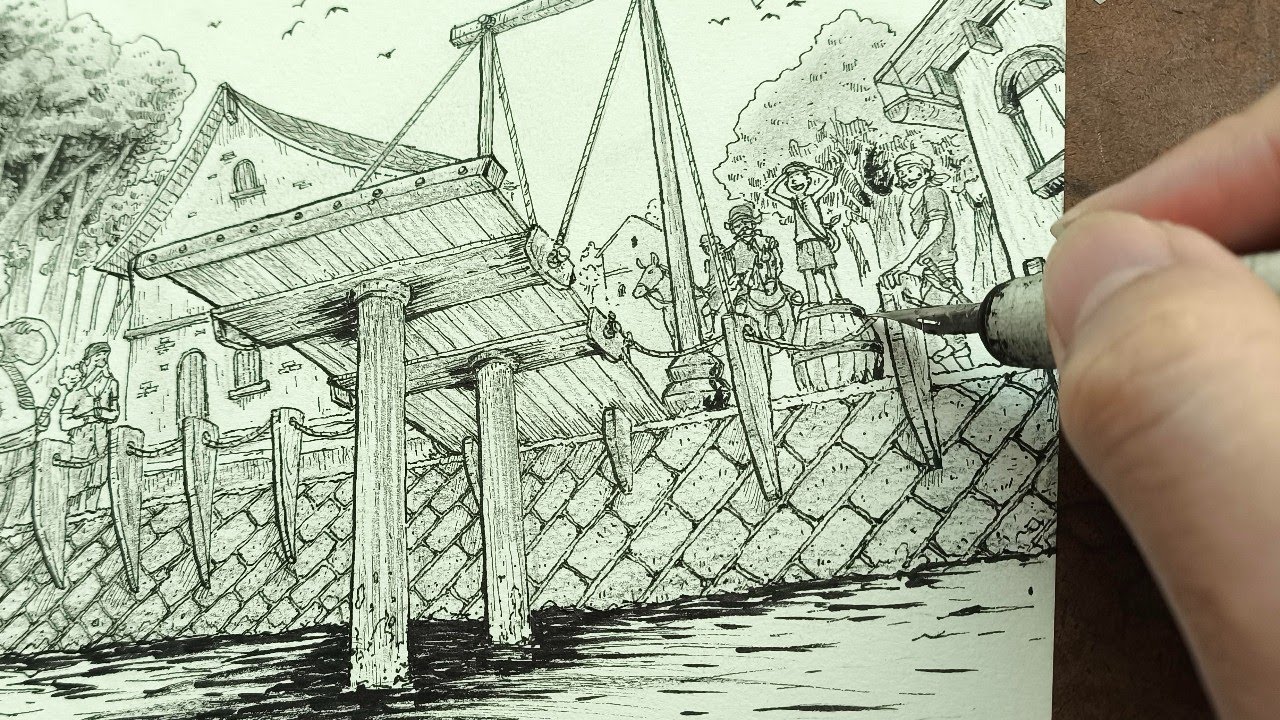Waiting for the Captain to Arrive | Ink & Dip Pen Drawing