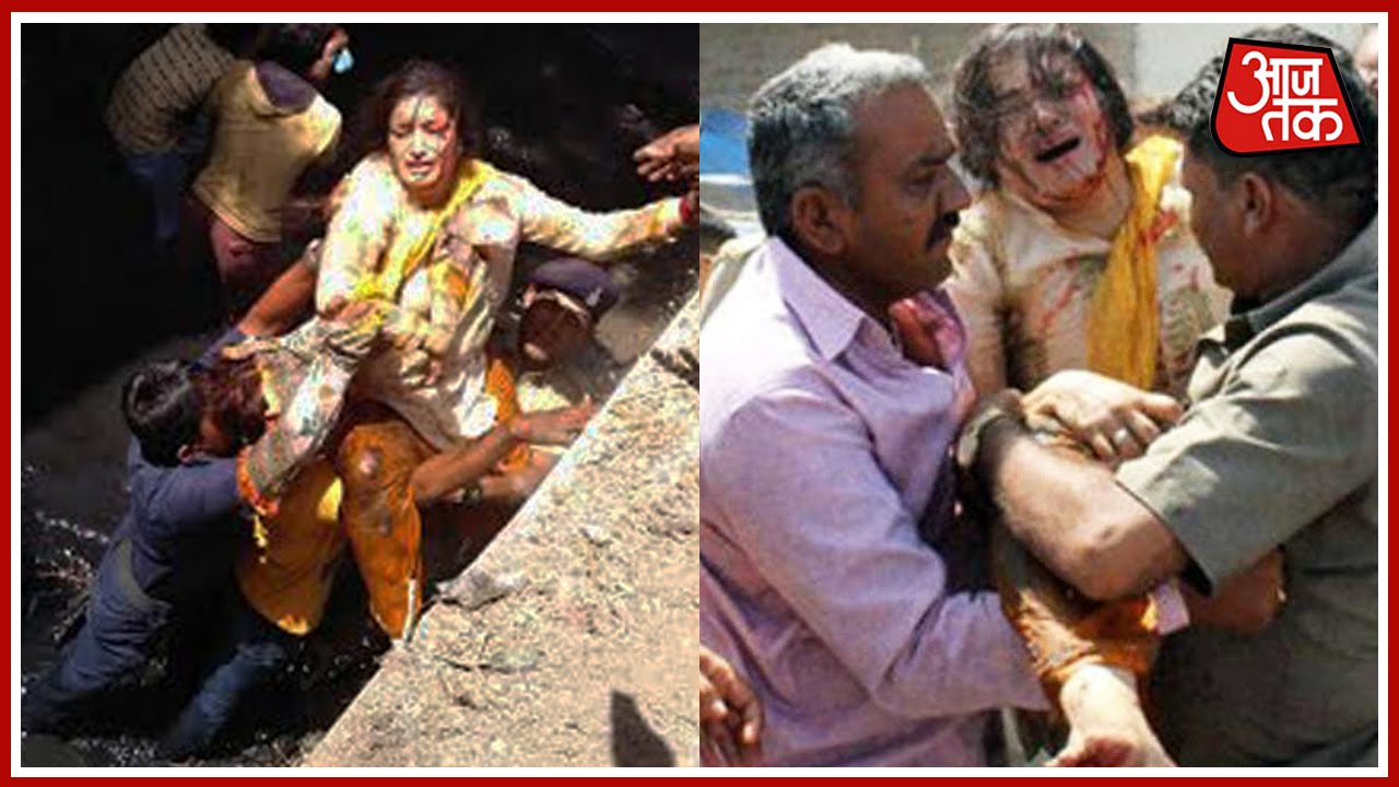VIDEO: BJP MP Poonamben Madam Falls Into Drain During Demolition Drive