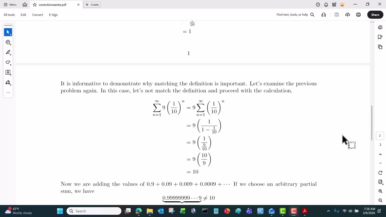 geometric series demo being careful