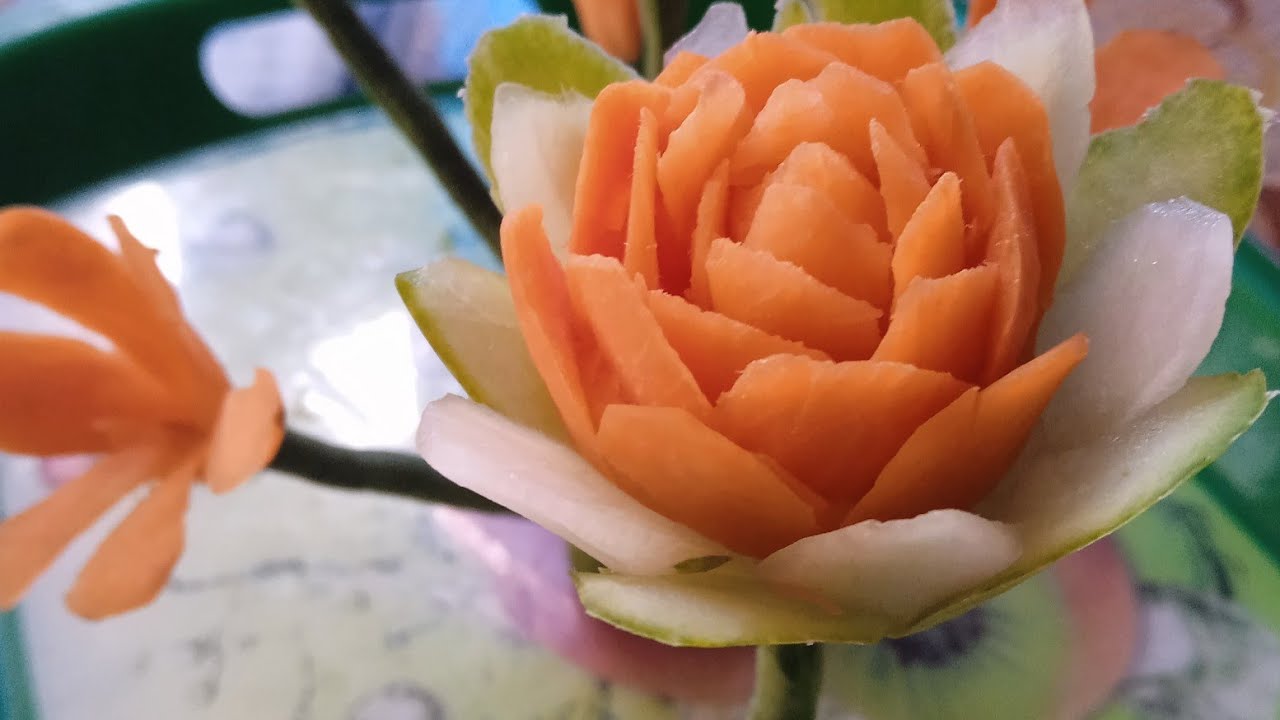 Cara Mengukir Bunga Dari Sayuran Timun & Wortel . Pisau Garnish Set .