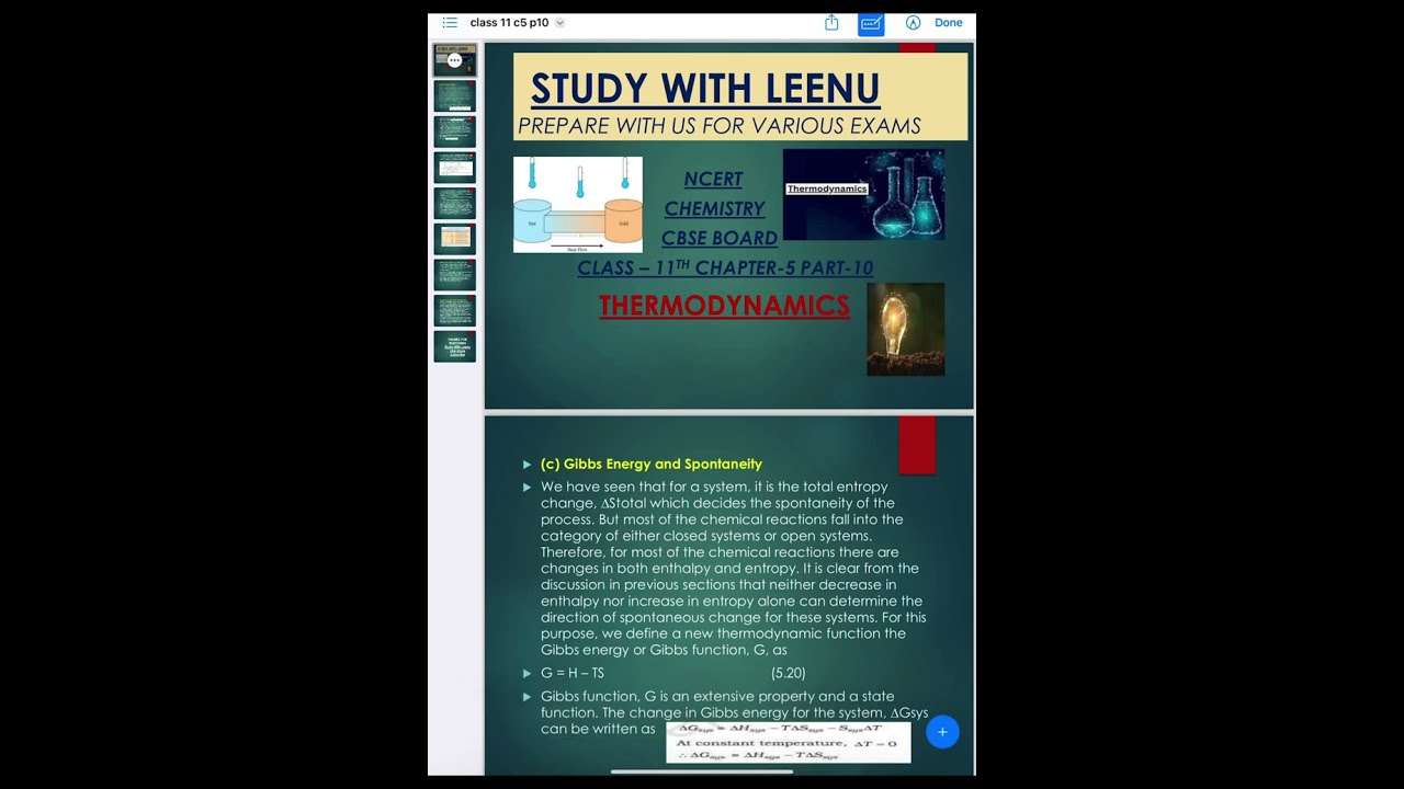 NCERT CLASS 11 | THERMODYNAMICS | PART-10| GIBBS ENERGY AND SPONTANEITY | #cbse @Studywithleenu 👍