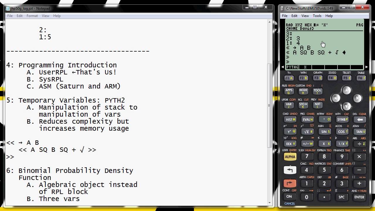 [HP50g Programming] 04 to 06: Temporary Variables
