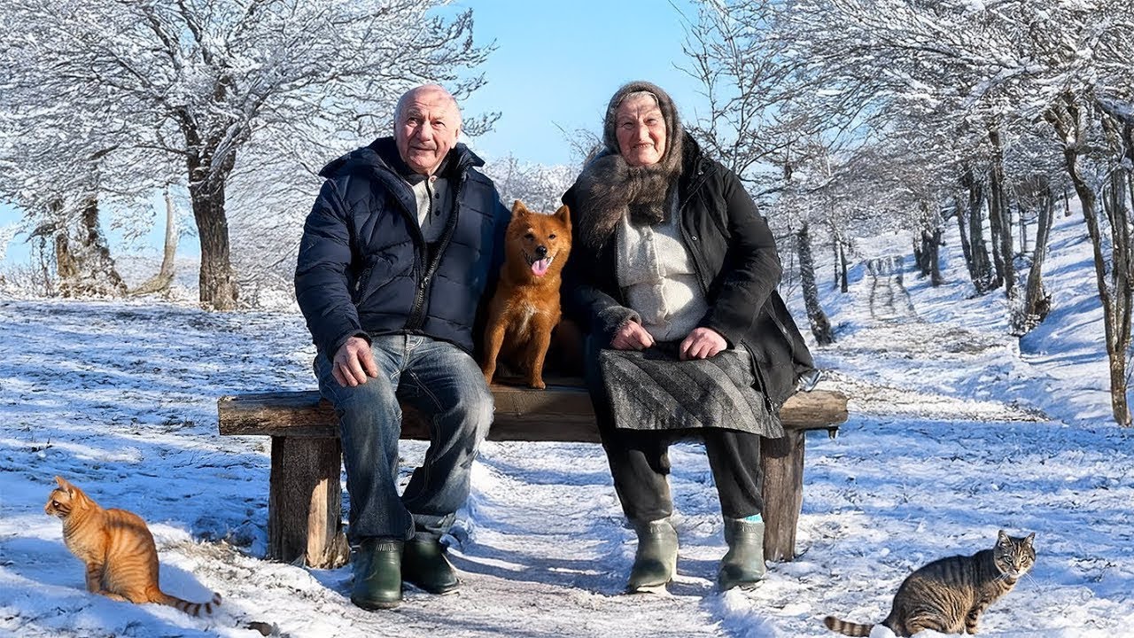Life in a snowy village of an indestructible elderly couple far from civilization