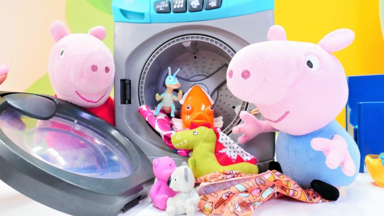 Video mit tollen Spielzeugen auf Deutsch. Die Waschmaschine. Spielspaß mit Peppa Wutz und Schorsch