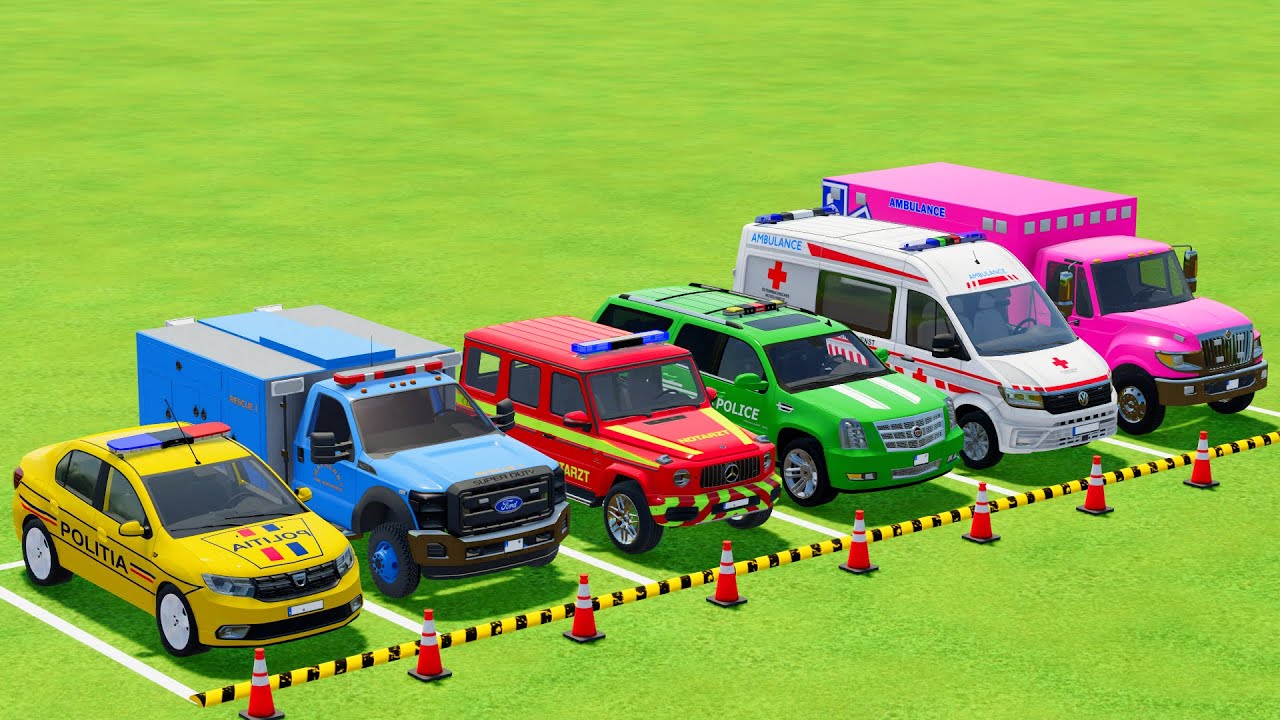 TRANSPORTING POLICE VEHICLES, AMBULANCE CAR, FIRE DEPARTMENT VEHICLES WITH SCANIA TRUCKS ! FS22 #88