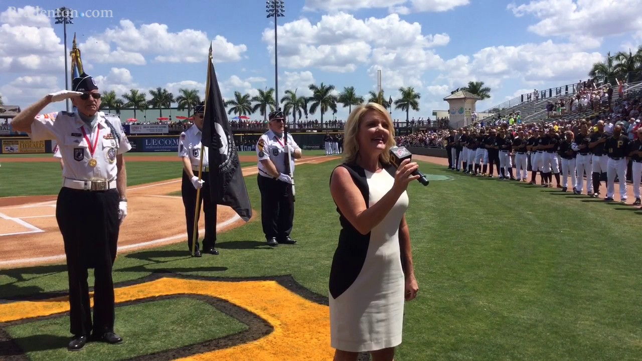 Stephanie Roberts sings the national anthem