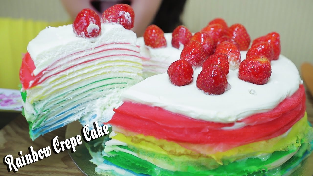 ASMR RAINBOW CREPE CAKE , SOFT STICKY EATING SOUNDS | LINH-ASMR