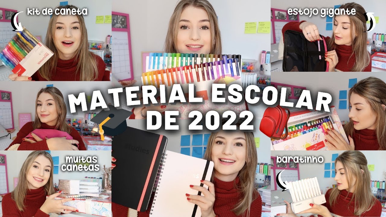 Meu material escolar 2022 🎒 | comprei mais de 100 canetas, mochila, estojo, cadernos e planners 🎓