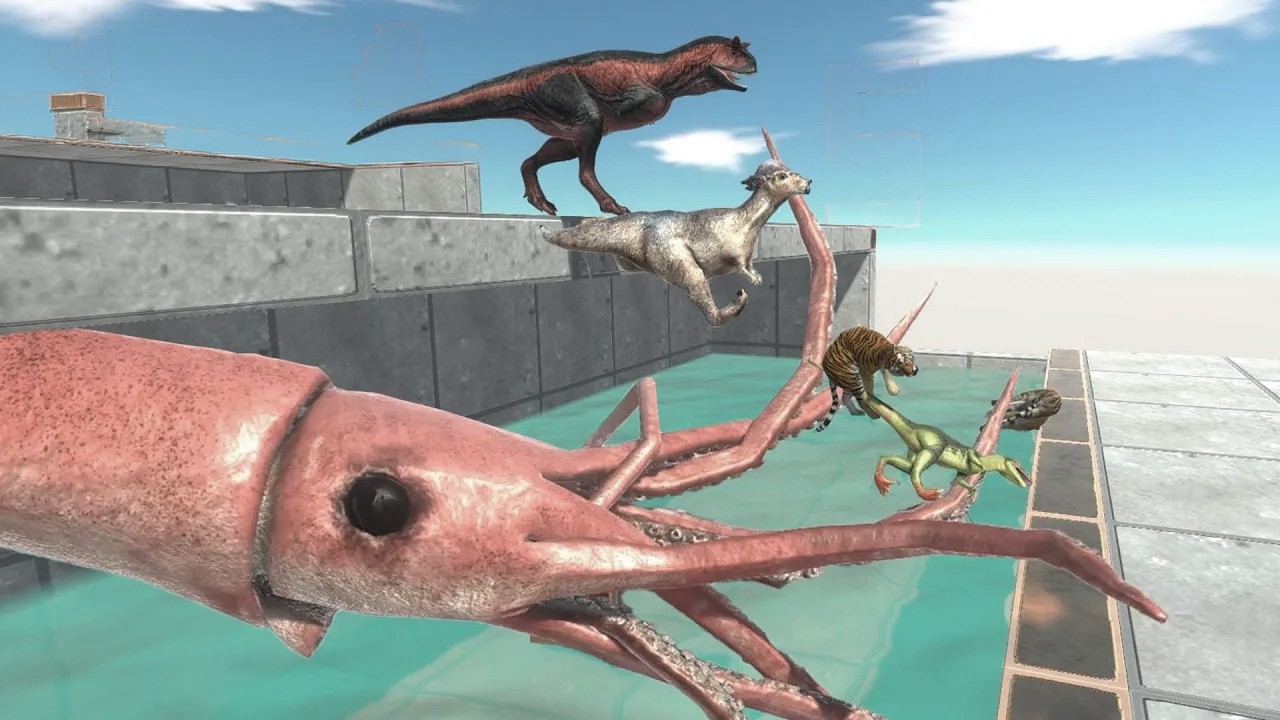 Jump Over The Giant Squid Tank - Dinosaurs VS Animals - Animal Revolt Battle Simulator