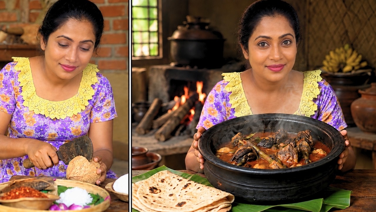 The Ultimate Sri Lankan Meal: Coconut Roti with Spicy Chili Sambol and Black Chicken Curry | ASMR